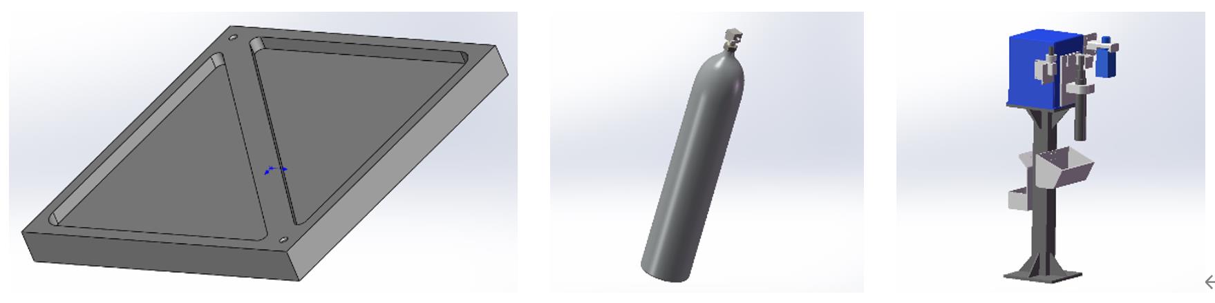 图3.1 焊件，保护气瓶，焊枪清洗器（从左到右）